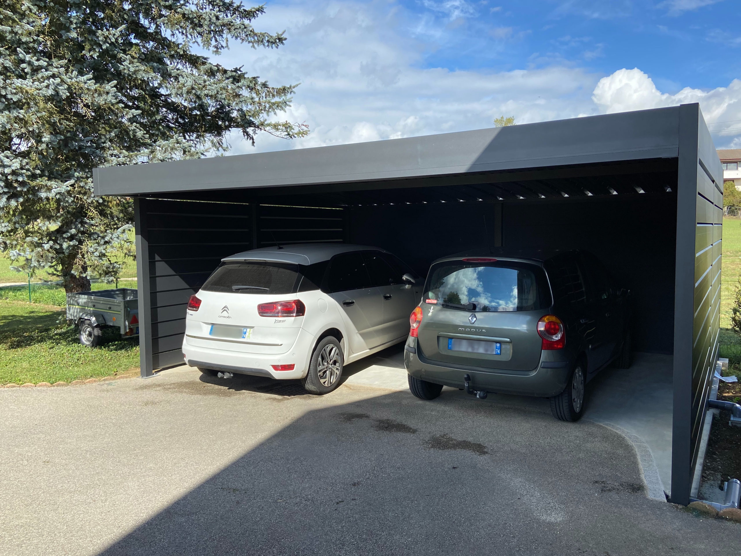 Abri pour 2 voitures autoporté aluminium en Haute Savoie