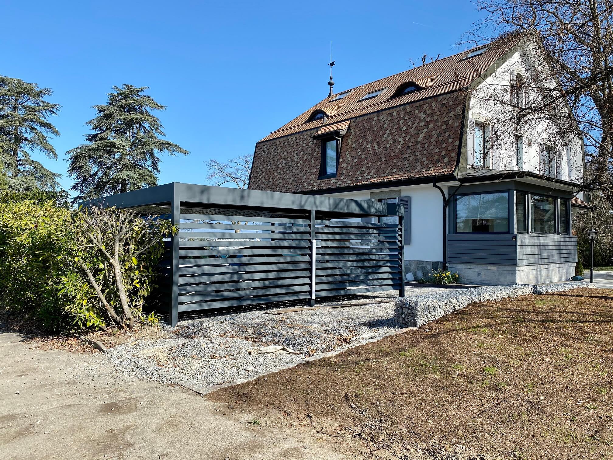 Carport double sur les Rives du lac de Genève carport alu double toit plat geneve