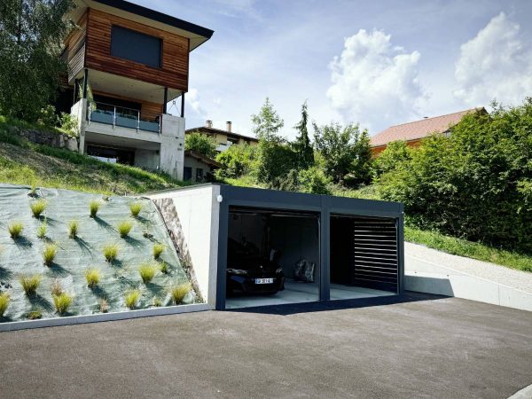 Carport alu double semi enterré à Eteaux, en Haute Savoie carport double aluminium semi enterre haute savoie